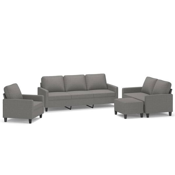vidaXL 4-tlg. Sofagarnitur mit Kissen Dunkelgrau Stoff