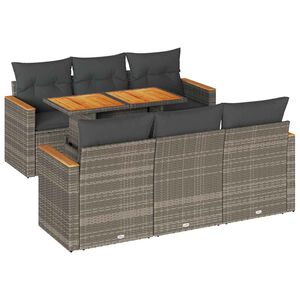 vidaXL 7-tlg. Garten-Sofagarnitur mit Kissen Grau Poly Rattan Akazie