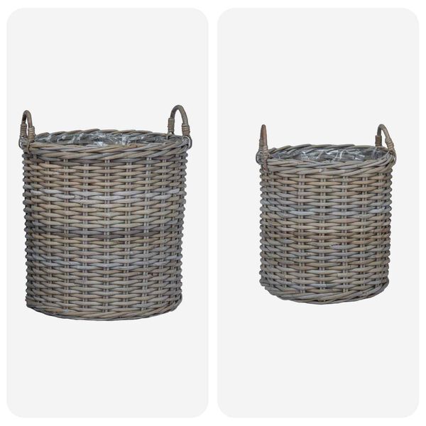 vidaXL Blumentopf K&ouml;rbchen mit Speicher 2 pcs Grau Lacak Rattan