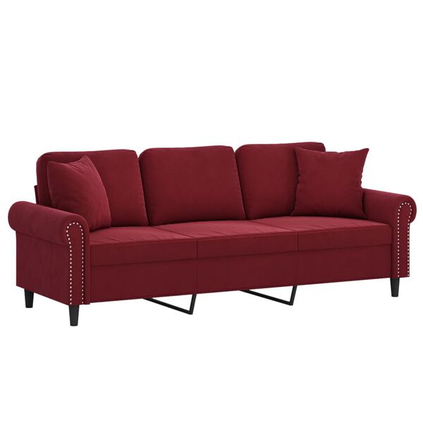 vidaXL 3-Sitzer-Sofa mit Kissen Weinrot 180 cm Samt