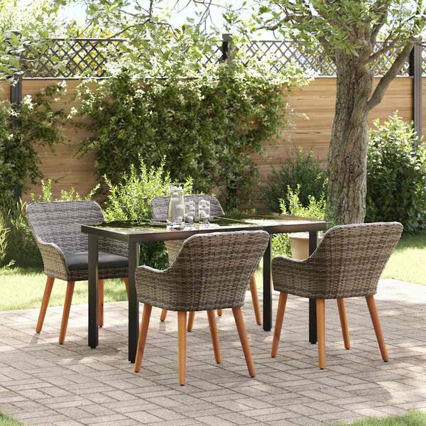 vidaXL Garten Essgruppe mit Kissen 5 pcs Grau Poly-Rattan