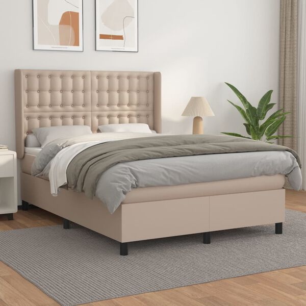 vidaXL Boxspringbett Matratze Cappuccino-Braun 140x200cm Kunstleder