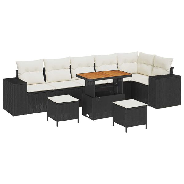 vidaXL Gartensofa-set mit Kissen 9 pcs Schwarz Poly-Rattan