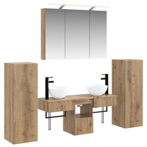 vidaXL Badezimmerm&ouml;bel-Set 6 pcs Artisan-Eiche Ingenieurholz und Glas