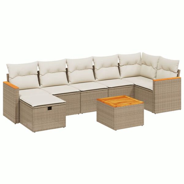 vidaXL 8-tlg. Garten-Sofagarnitur mit Kissen Beige Poly Rattan