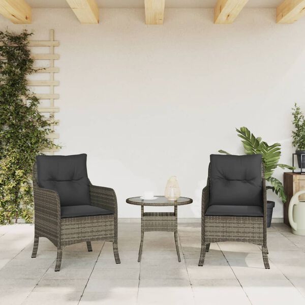 vidaXL Gartenst&uuml;hle mit Kissen 2 Stk. Grau Poly Rattan