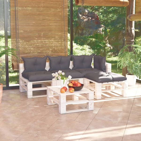 vidaXL 5-tlg. Garten-Lounge-Set aus Paletten mit Kissen Kiefernholz