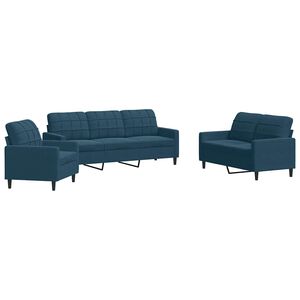 vidaXL 3-tlg. Sofagarnitur mit Kissen Blau Samt