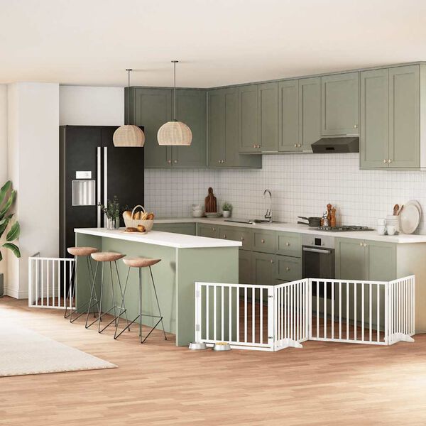 vidaXL 6-tlg. Hundetor mit T&uuml;r Faltbar Wei&szlig; 480 cm Pappelholz