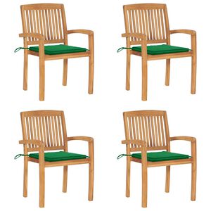 vidaXL Stapelbare Gartenst&uuml;hle mit Kissen 4 Stk. Massivholz Teak