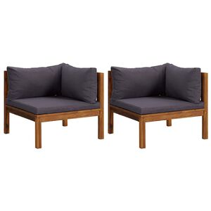 vidaXL Ecksofas 2 Stk. mit Dunkelgrauen Kissen Massivholz Teak