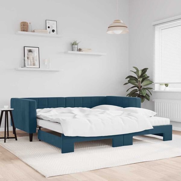 vidaXL Tagesbett Ausziehbar mit Matratzen Blau 100x200 cm Samt