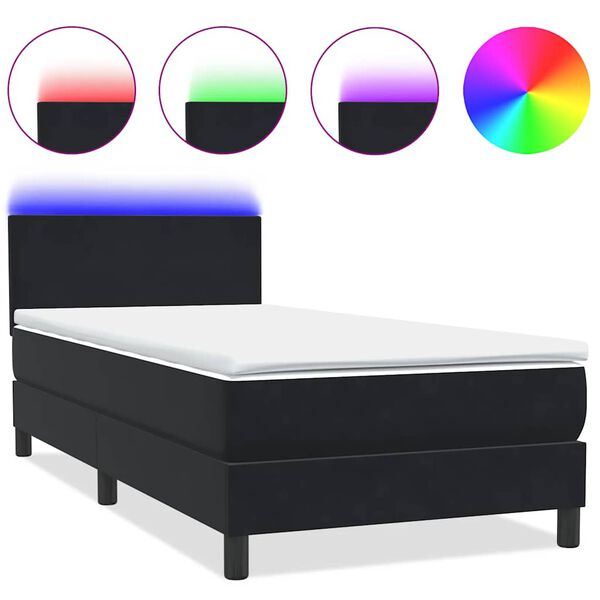 vidaXL Boxspringbett mit Matratze & LED Schwarz 90x210 cm Samt