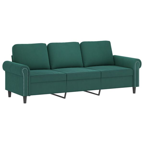 vidaXL 3-Sitzer-Sofa mit Hocker Dunkelgr&uuml;n 180 cm Samt