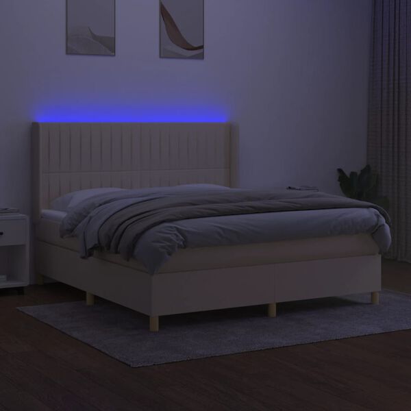 vidaXL Boxspringbett mit Matratze & LED Creme 180x200 cm Stoff