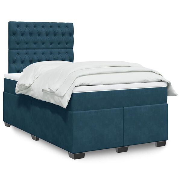 vidaXL Boxspringbett mit Matratze Blau 120x190 cm Samt