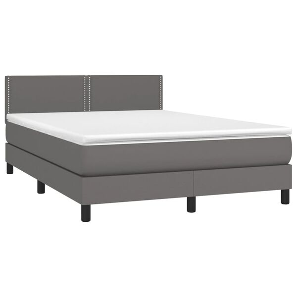vidaXL Boxspringbett mit Matratze & LED Grau 140x200 cm Kunstleder