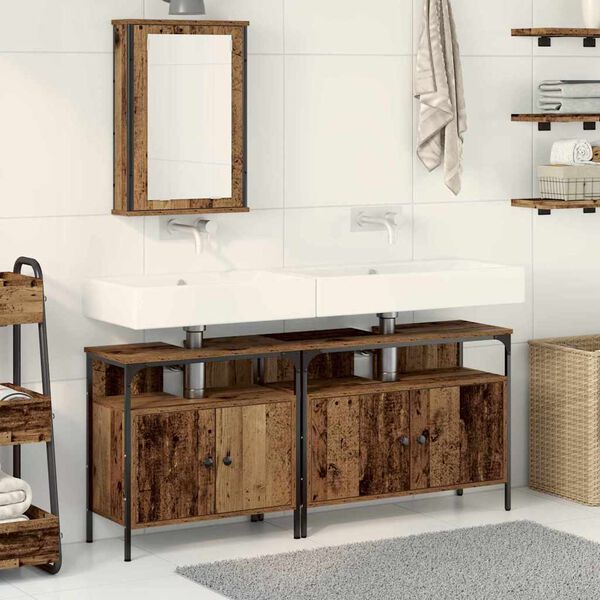 vidaXL Badezimmer Waschbeckenm&ouml;bel mit Regal 3 pcs Braun Holzwerkstoff