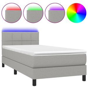 vidaXL Boxspringbett mit Matratze & LED Hellgrau 90x200 cm Stoff