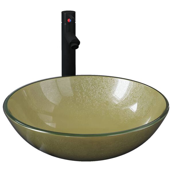 vidaXL Badezimmer Waschbecken mit Wasserhahn und Ablaufgarnitur Gold