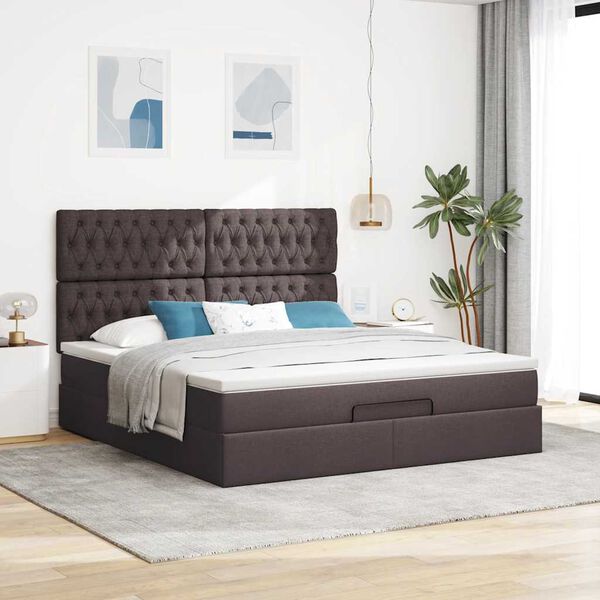 vidaXL Ottoman-Bett mit Matratze Dunkelbraun 180x200 cm Stoff