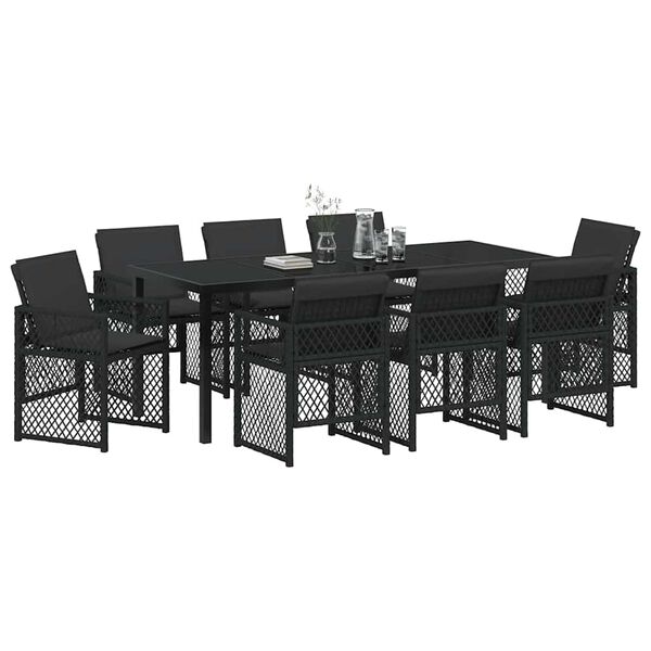 vidaXL Garten Essgruppe 9 pcs Schwarz Poly-Rattan