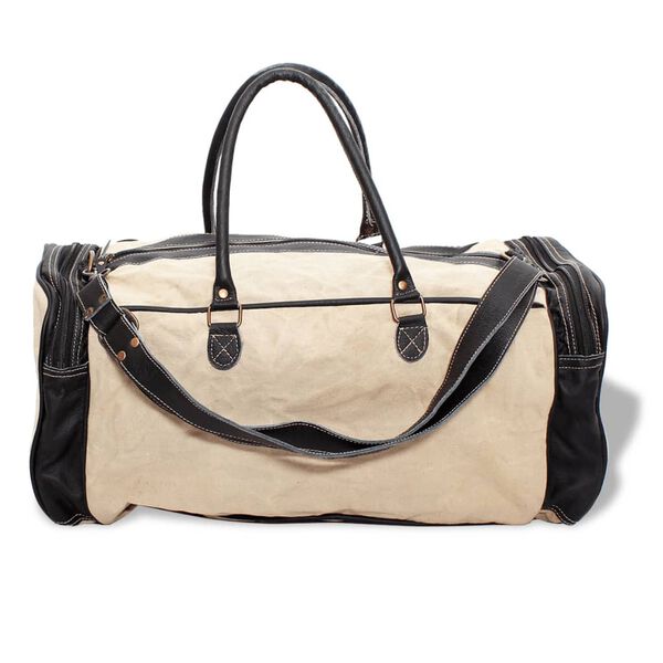 vidaXL Weekender Tasche Canvas und Echtleder Beige