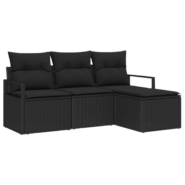 vidaXL Sofa Set mit Kissen 4 pcs Schwarz Poly Rattan