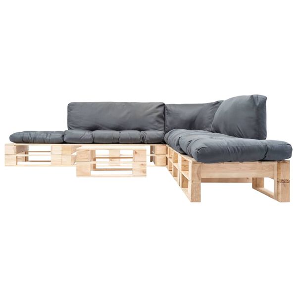 vidaXL 6-tlg. Paletten-Lounge-Set mit Kissen in Grau Holz