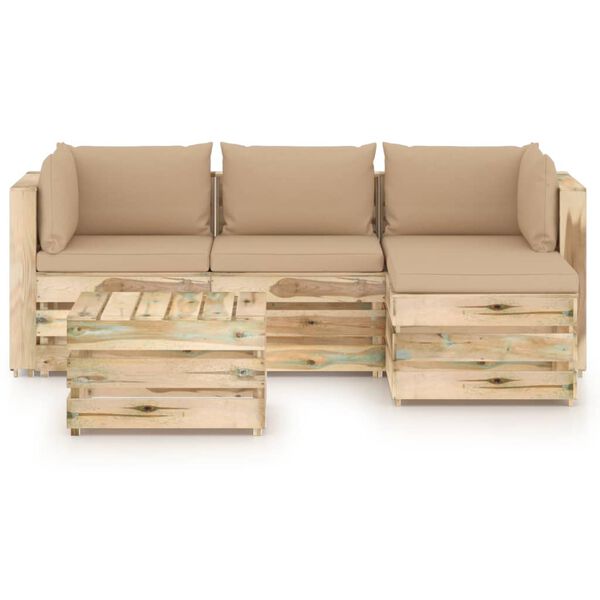 vidaXL 5-tlg. Garten-Lounge-Set mit Kissen Gr&uuml;n Impr&auml;gniertes Holz