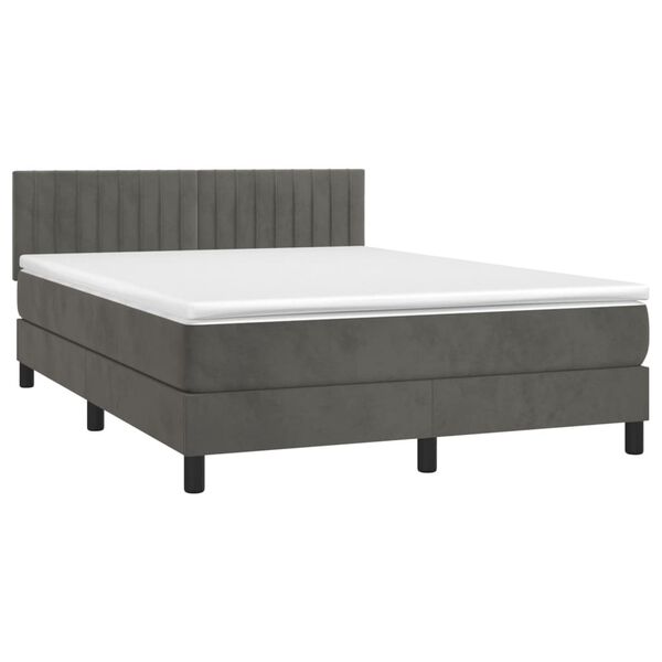 vidaXL Boxspringbett mit Matratze & LED Dunkelgrau 140x200 cm Samt