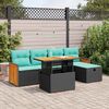 vidaXL 6-tlg. Garten-Sofagarnitur mit Kissen Schwarz Poly Rattan