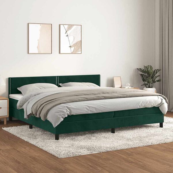vidaXL Boxspringbett mit Matratze Dunkelgr&uuml;n 200x200 cm Samt
