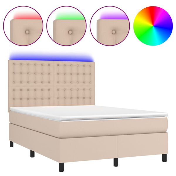 vidaXL Boxspringbett mit Matratze & LED Cappuccino-Braun 140x200cm