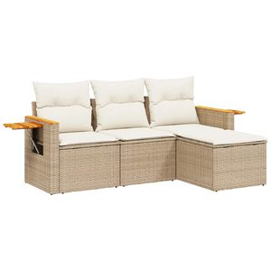 vidaXL 4-tlg. Garten-Sofagarnitur mit Kissen Beige Poly Rattan
