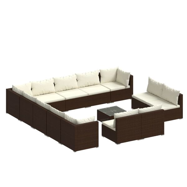 vidaXL 14-tlg. Garten-Lounge-Set mit Kissen Braun Poly Rattan