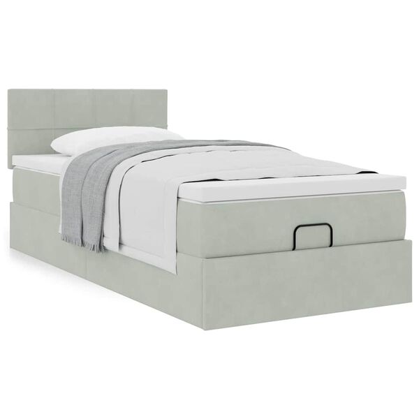 vidaXL Ottoman-Bett mit Matratze Hellgrau 90x200 cm Samt