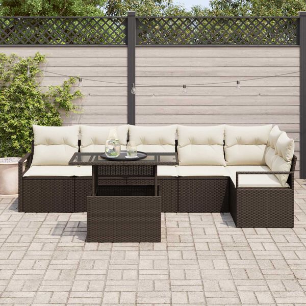 vidaXL Garten-Sofa-Set mit Speicher 7 pcs Braun Poly Rattan