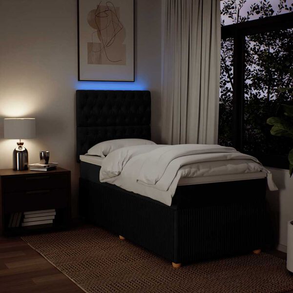 vidaXL Boxspringbett mit Matratze Schwarz 90x200 cm Stoff