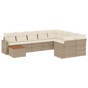 vidaXL 10-tlg. Garten-Sofagarnitur mit Kissen Beige Poly Rattan