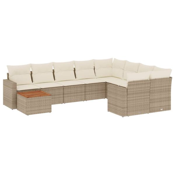 vidaXL 10-tlg. Garten-Sofagarnitur mit Kissen Beige Poly Rattan