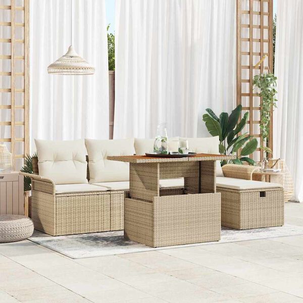 vidaXL Garten-Sofa-Set 6 pcs Beige Poly-Rattan