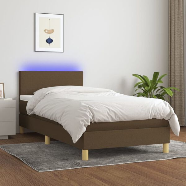vidaXL Boxspringbett mit Matratze & LED Dunkelbraun 90x190 cm Stoff