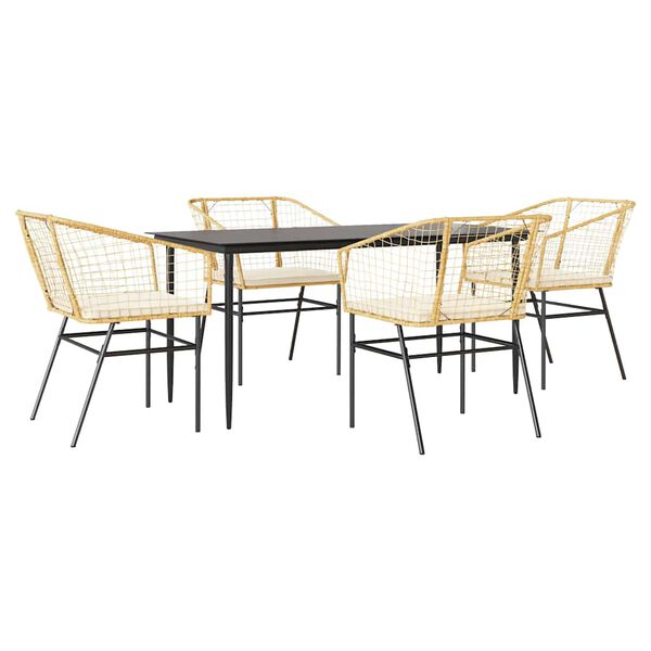 vidaXL 5-tlg. Garten-Essgruppe mit Kissen Braun Poly Rattan Glas