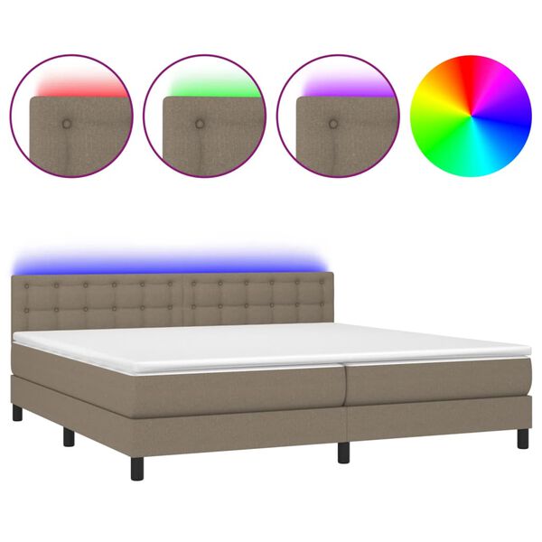 vidaXL Boxspringbett mit Matratze & LED Taupe 200x200 cm Stoff