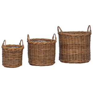 vidaXL Blumentopfkorb mit Speicher 3 pcs Braun Kubu Rattan