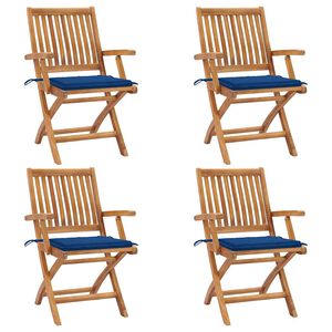 vidaXL Klappst&uuml;hle mit Kissen, 4-teilig, Massivholz Teakholz