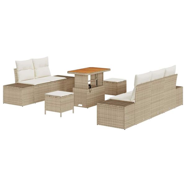 vidaXL Gartensofa-set mit Kissen mit Speicher 8 pcs Beige Poly Rattan