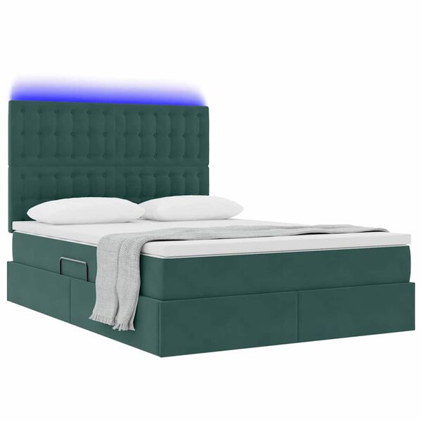 vidaXL Bett mit Stauraum und LED Dunkelgr&uuml;n 140 x 190 cm Samt