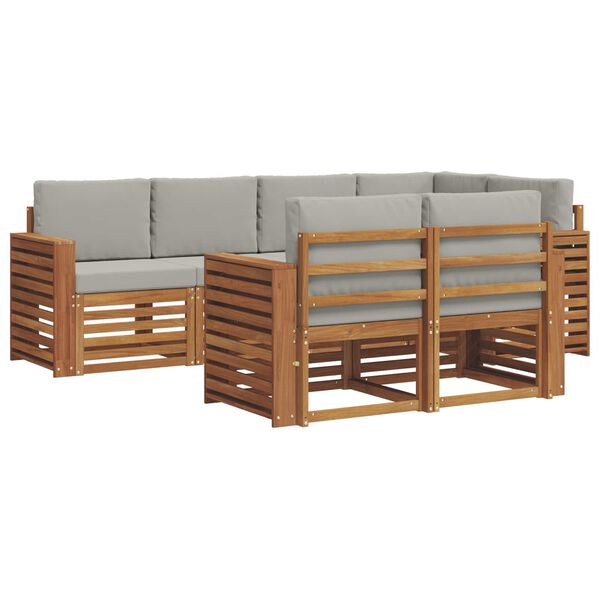 vidaXL Ecksofa Set 7 pcs Nat&uuml;rlich und Hellgrau Massivholz Akazie